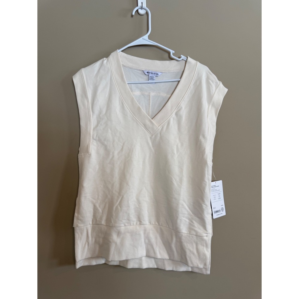 Athleta Retroterry V-Neck Sweatshirt Vest‎ Cream XXS New